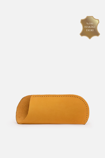 MAFİ Tangerine Glow Handmade 100% Genuine Leather Textured Yellow Color Glass...