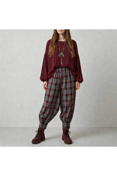 Bohemicas Bohem Tarz Gabardin Kumaş Mevsimlik Rahat Bol Kesim Şalvar Pantolon