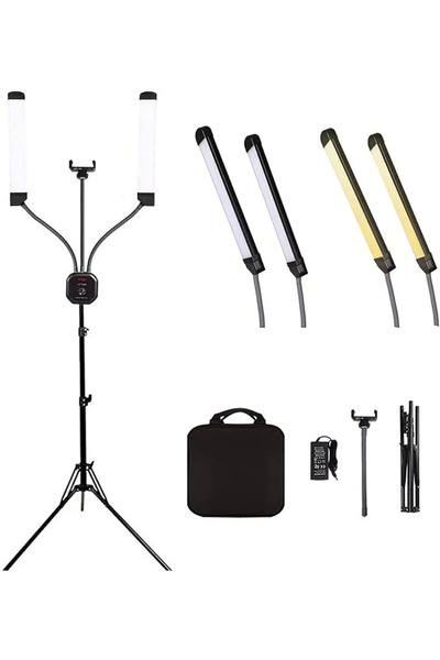 Barhat Lampa cosmetica LED cu 2 brate, trepied si geanta transport – extensii...