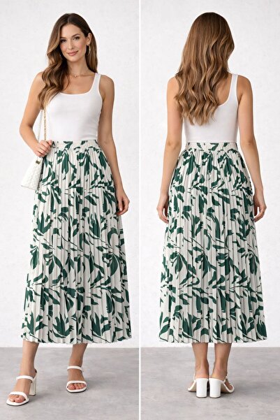 umut tekstil imalat Patterned Pleated Long Skirt, Pleated Skirt