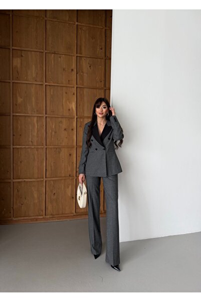 LOVELF Premium Yakası Garnili Pötikare Takım Siyah