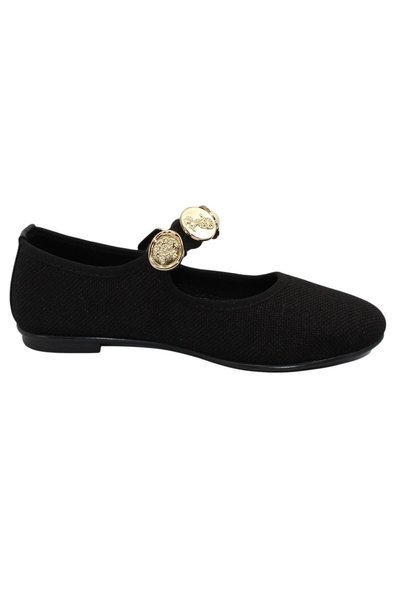 Bluefeet Black Fabric Buckle Strap Daily Ballerina Shoes