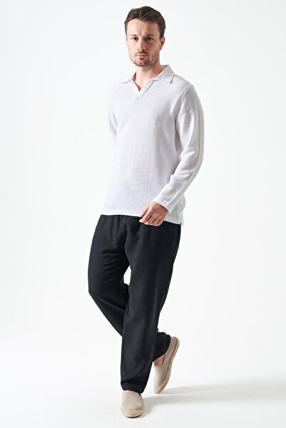 TENA بنطلون رجالي أسود من Bel بأربطة مصنوع من الموسلين الفضفاض