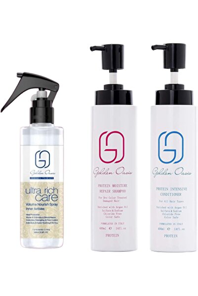 GOLDEN OASIS مجموعة شامبو وبلسم للشعر المعالج بالبروتين والكيراتين، وبخاخ معا...