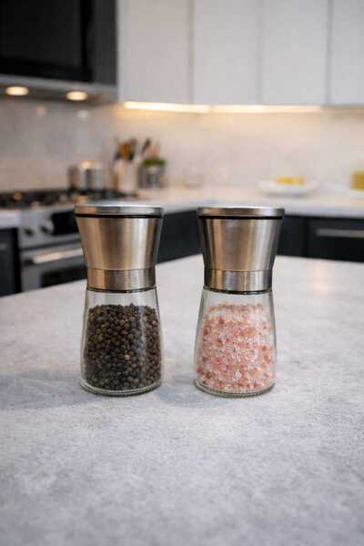 HOMEDEFNE Manual Salt and Pepper Grinder Set with Steel Lid (2 Pieces)