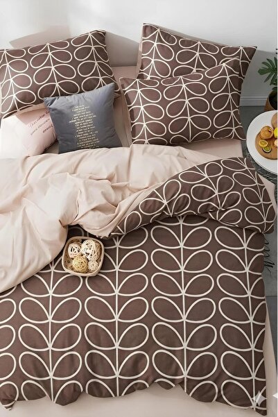 İQON Fitted Sheet Pieces of Duvet Cover Set Single Retro Coffee