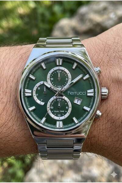 Ferrucci Silver Color Men's Wristwatch |   40mm Steel Case, Silver Metal Band...