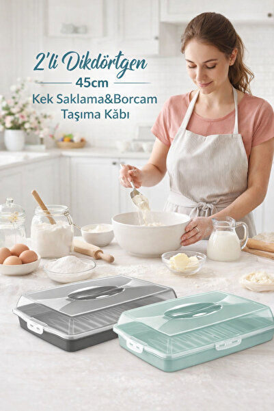 PONÇİK STORE 2 Pieces Rectangular Cake Pastry Storage Container, Lockable Gla...