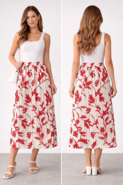 umut tekstil imalat Patterned Pleated Long Skirt, Pleated Skirt