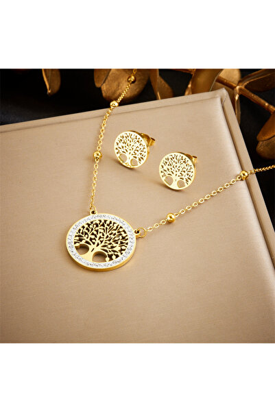 Choice1 N2735 DIEYURO 316L Stainless Steel Tree of Life Turquoise Golden Neck...