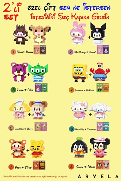 Arvela Rastgele 2’li Bricks Mini Blok Karakter Figür Seti – Sürpriz Çift