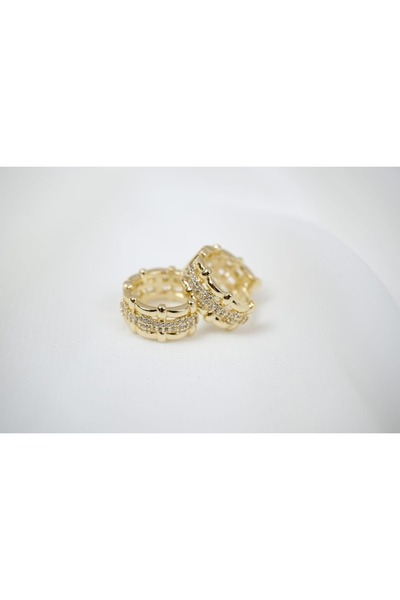 ATELİER TUĞBA Kp329 Zircon Stone Gold Hoop Earrings (Diameter 10 mm)