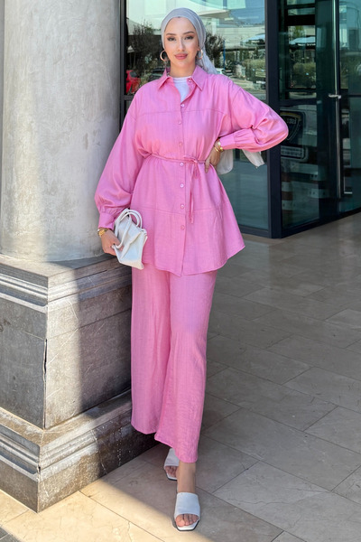 Tesettür Diyarı Καλοκαιρινό Σετ Τσέτετουρ Renha - Ροζ