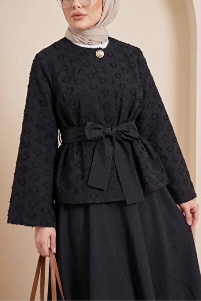 Modamorfo Nilsa Set with Single Button and Belt Flared Skirts - Black