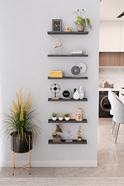 alpaevmobilya Minimal 6'lı Duvar Rafı Seti Dekoratif Raf 50x15 cm