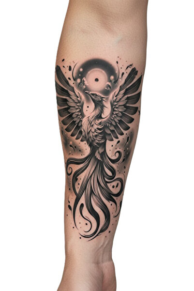 pivok Anka Kuşu Geçici Dövme | Gerçekçi Phoenix Siyah Beyaz Kol Bacak Dövmesi
