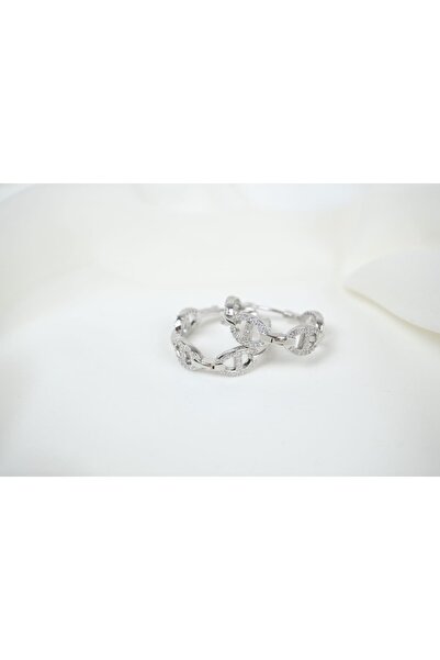 ATELİER TUĞBA Kp353 Silver Color Stone Chain Hoop Earrings (Inner Diameter 20...