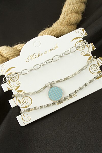 Bijuteri Net Round Striped Chain Bracelet 3 Pieces