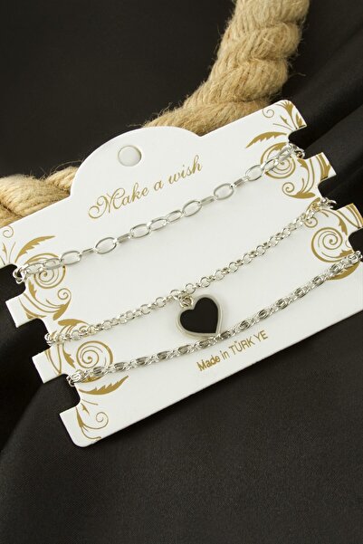 Bijuteri Net Heart Chain Bracelet 3 Pieces
