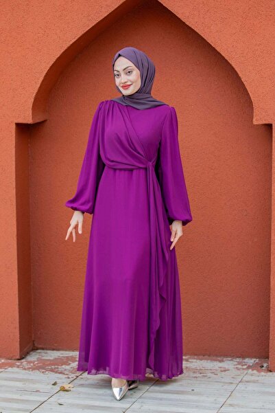 Tesettür Çarşım Narin Mat Şifon Tesettür Abiye-Mor