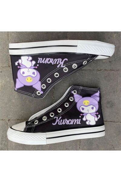 Unisex Siyah Mor Kuromi Baskılı Model Rahat Keten Bilekli Sneaker Günlük Spor Ayakkabı