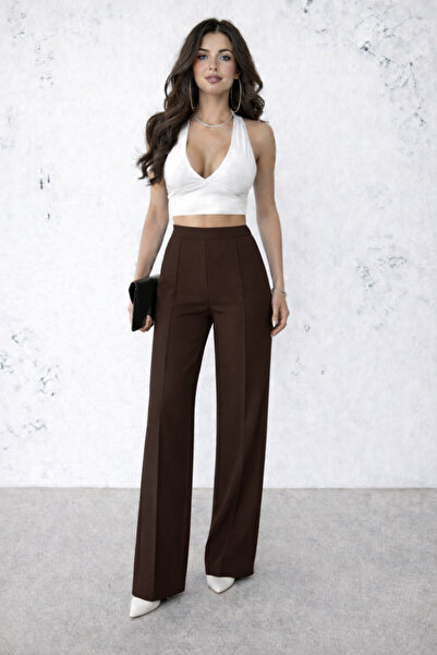 BEGBOR COLLECTİONS Brown Modal Fabric High Waist Trousers