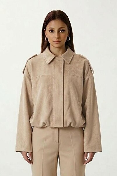 Jaglion سترة بومبر نسائية باللون الأسود والبيج سارا