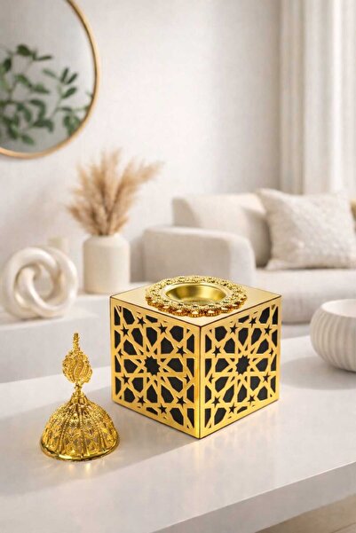 LAZORİAE Dekoratif Altın Renk Oryantal Buhurdanlık Tütsülük 8x8x8 cm