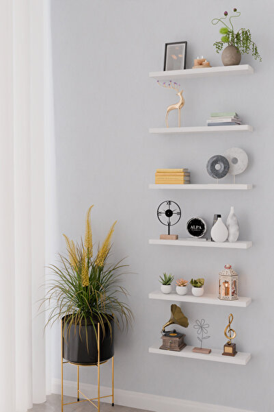 alpaevmobilya Minimal 6'lı Duvar Rafı Seti Dekoratif Raf 50x15 cm