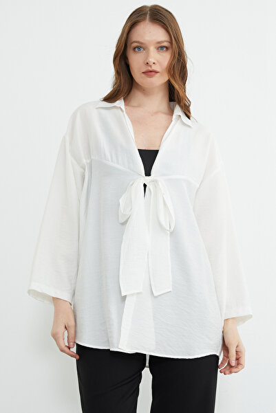 Fulla Moda Front Crinkle Kimono Tie-Detail
