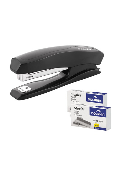 Dolphin DS-10 Stapler – 10-Sheet Capacity + 2 Packs of No.10 Staples, Compact...