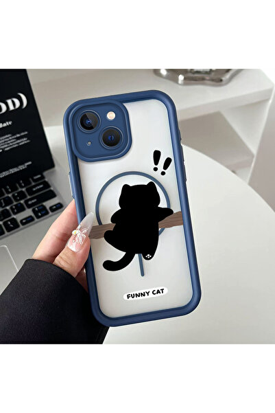 Hontinga iPhone 15 Plus Compatible Cat Pattern Transparent Magsafe Wireless C...