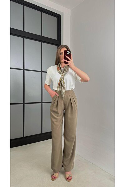 Gaus Haki Beli Lastikli Pile Detaylı Tencel Pantolon GAUS-00995