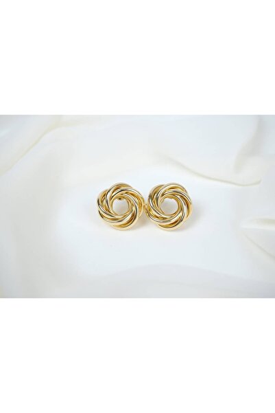 ATELİER TUĞBA Kp352 Gold Color Textured Round Earrings (Diameter 22 mm)