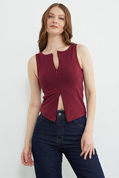 Fulla Moda Basic Double Zipper Blouse