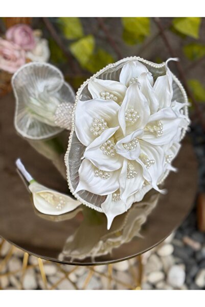 GÜRLEK TEKSTİL Yeni Sezon İncili Gala Çiçeği Plisel Tüllü Gelin Buketi Gelin ...