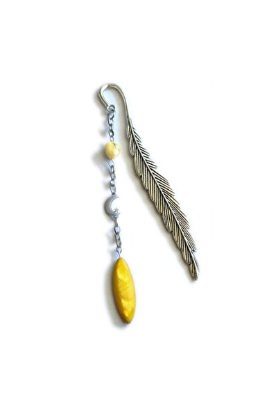 CrisArtDeco Metal Bookmark with Stainless Steel and Mother of Pearl - Moon - ...