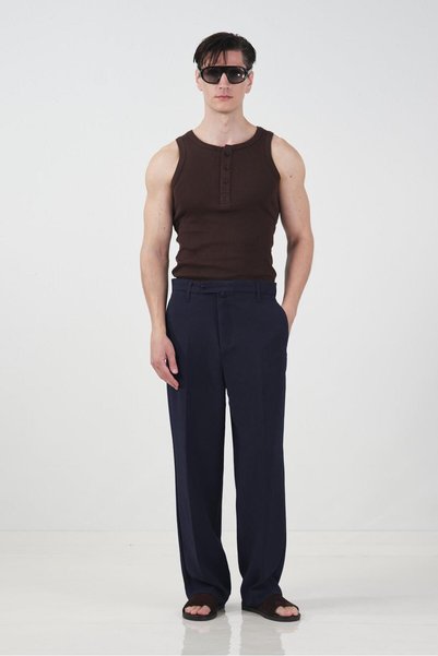 GIESTO Textured Regular Fit Classic Navy Blue Trousers