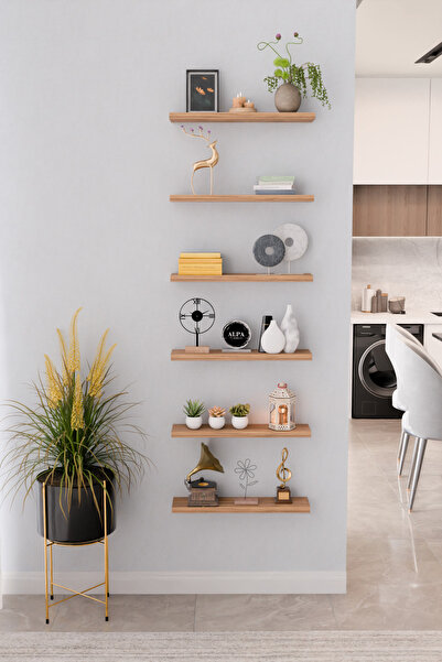 alpaevmobilya Minimal 6'lı Duvar Rafı Seti Dekoratif Raf 50x15 cm