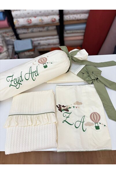 GAYE EV TEKSTİLİ طقم بيكيه للأطفال مطرز من القطن (مع وسادة كاندي)