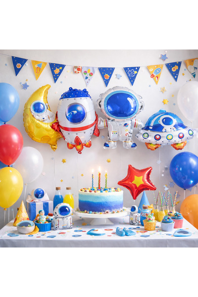 Happyewent Space Themed Foil Balloon Set with Astronaut, Rocket, Ufo and Moon...