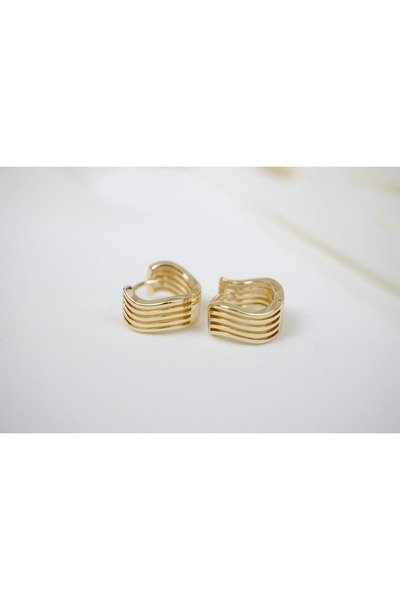 ATELİER TUĞBA Kp336 Multi-Line Gold Hoop Earrings Minimal (Diameter 10 mm)