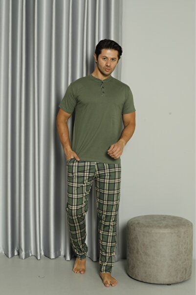 FORMO Set de pijamale pentru bărbați, 100% natural, bumbac ecosez piese, cu m...