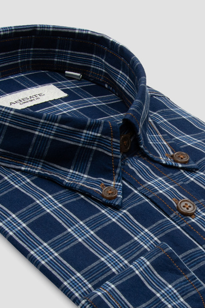 Abbate Natte Denim Cotton Lu Comfort Fit Navy Blue Button-Down Collar Men's C...