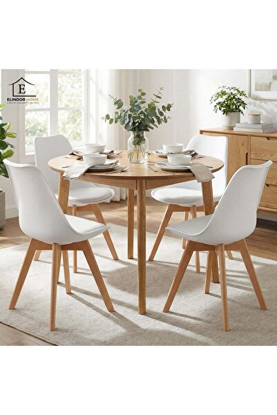 Elindor Set of 4 White Elindor® Kitchen Chairs in Faux Leather, Wooden Legs, ...