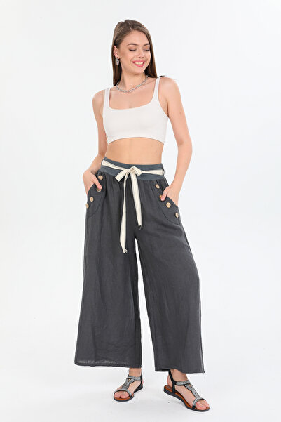 della moor Women's Anthracite Italian Pocket Buttoned Rope Ke Belt Bo Wide-Le...