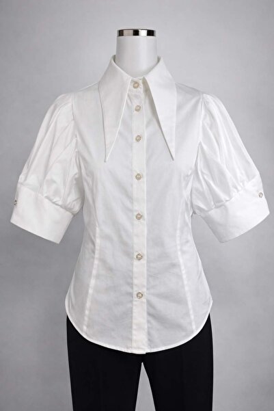 DC White shirt with wide collar and puff sleeves