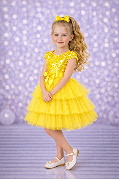 RUMİ KİDS Kız Çocuk Tokalı Kollu Abiye Parti Doğumgünü Elbisesi Eteksiz