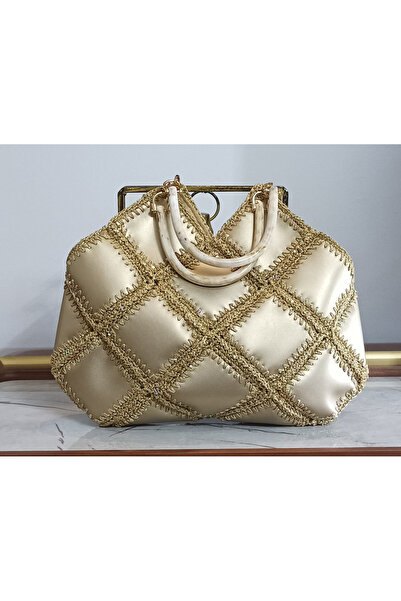 Handmade Royal Gold İşlemeli Abiye El Çantası – Akrilik Saplı Şık Kadın Davet...