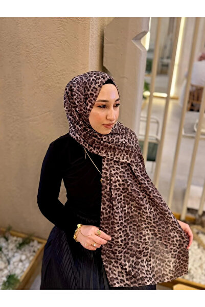 bysoca Дамски памучен шал в кафяви нюанси с леопардов принт